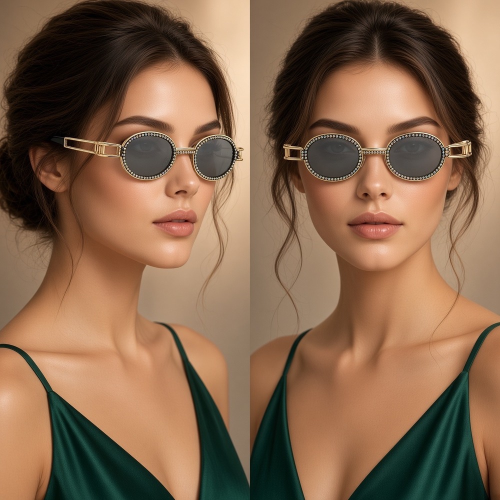 Sunglasses Round  Diamond Gold Metal Frame Silver‎ Lens Fashion Shades Festival